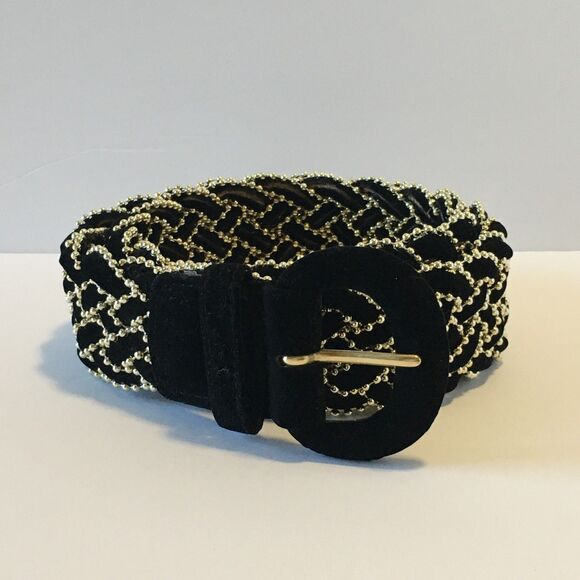 Vintage Amanda Smith Womens Belt Black Felt and Thin Gold Beading Woven Size S/M main image 7